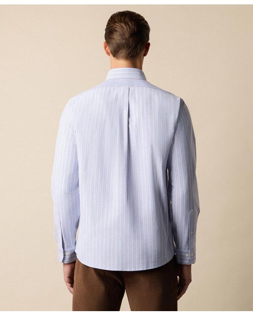 Brooks Brothers Blue Regular Fit Non-Iron Striped Stretch Oxford Shirt With Button Down Collar for men