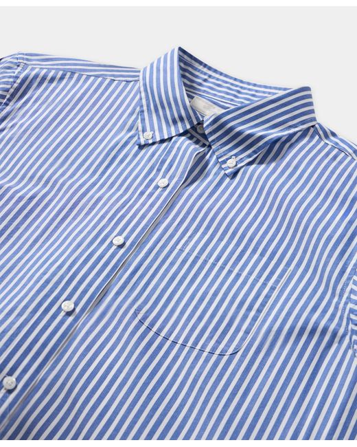 Brooks Brothers Blue Cropped Striped Cotton Poplin Shirt