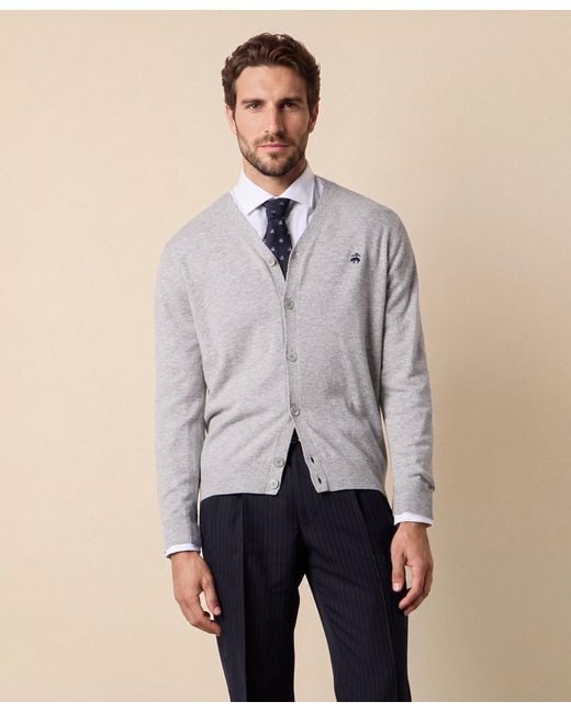 Brooks Brothers Gray Lambswool Cardigan With Logo for men