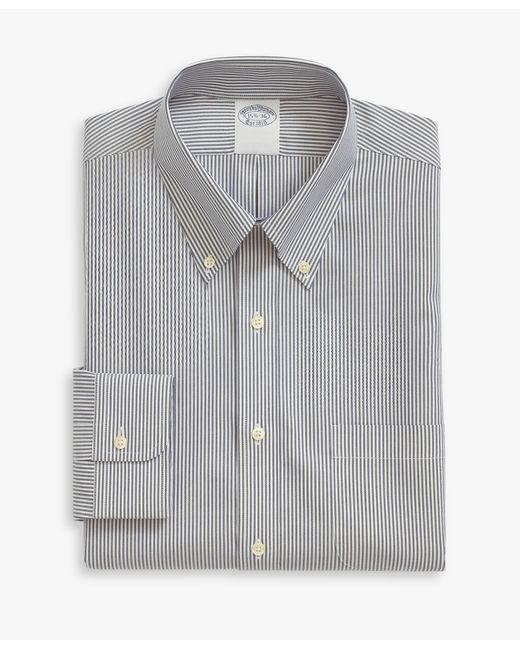 Brooks Brothers Gray Regular Fit Non-Iron Stretch Supima Cotton Pinpoint Oxford Cloth Dress Shirt With Button Down Collar for men