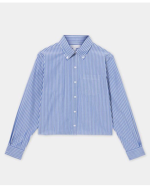 Brooks Brothers Blue Cropped Striped Cotton Poplin Shirt