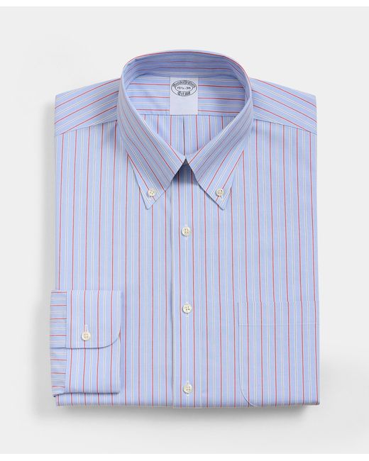 Brooks Brothers Blue Regular Fit Non-Iron Shirt With Button Down Collar for men