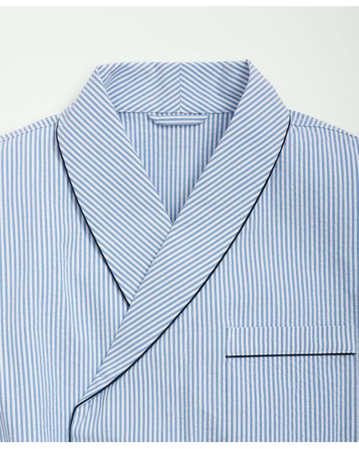 Brooks Brothers Blue Stretch Cotton Seersucker Striped Robe for men