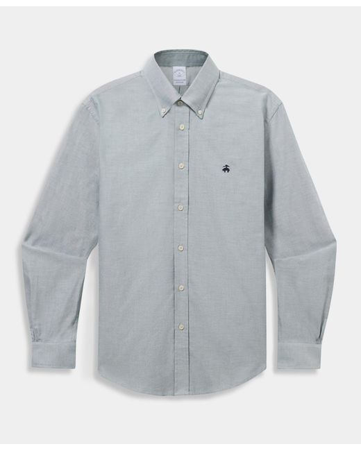 Brooks Brothers Gray Regular Fit Striped Oxford Shirt With Button Down Collar for men