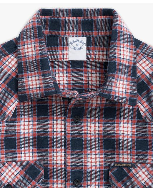Navy Plaid Regular-fit Non-iron Cotton Shirt With Spread Collar di Brooks Brothers in Purple da Uomo