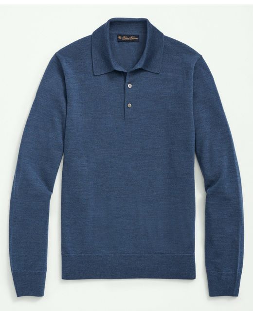 Brooks Brothers Blue Fine Merino Wool Sweater Polo for men