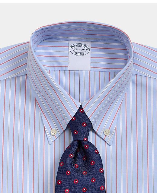 Brooks Brothers Blue Regular Fit Non-Iron Shirt With Button Down Collar for men