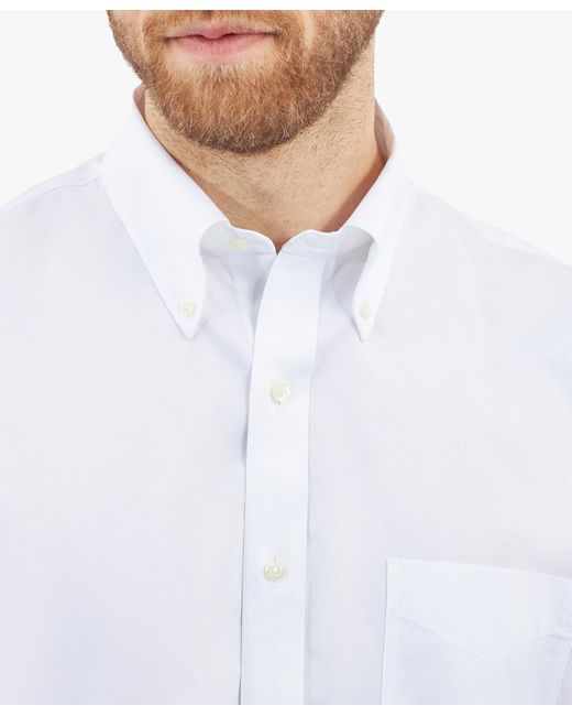 Brooks Brothers White Regular Fit Non-Iron Dress Shirt With Polo Button Down Collar for men