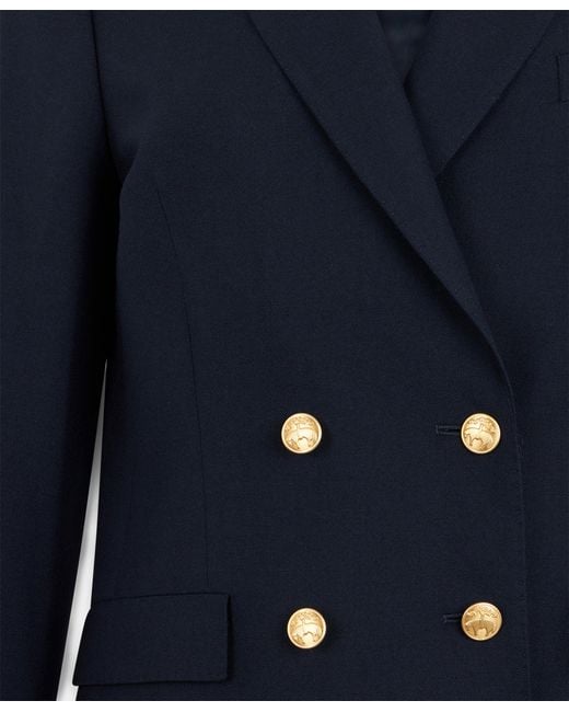 Brooks Brothers Blue Double Breasted Hopsack Virgin Wool Blazer With Buttons