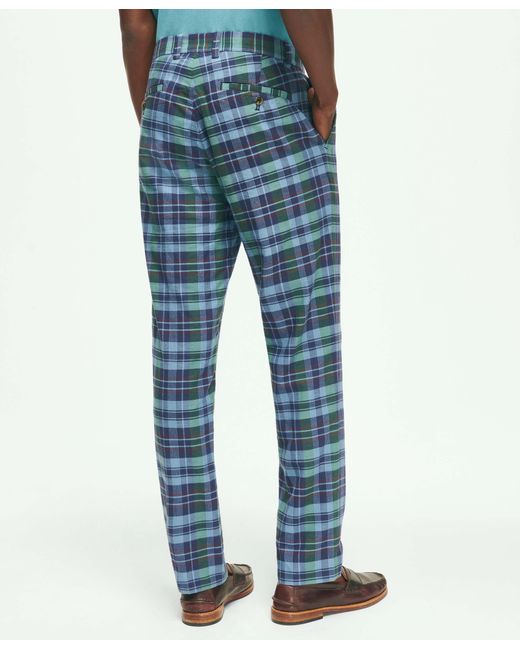 Brooks Brothers Blue Cotton Madras Pants for men