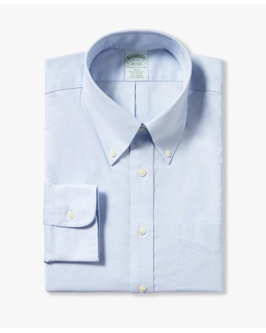 Brooks Brothers Blue Light Slim Fit Non-Iron Stretch Cotton Shirt With Button-Down Collar for men