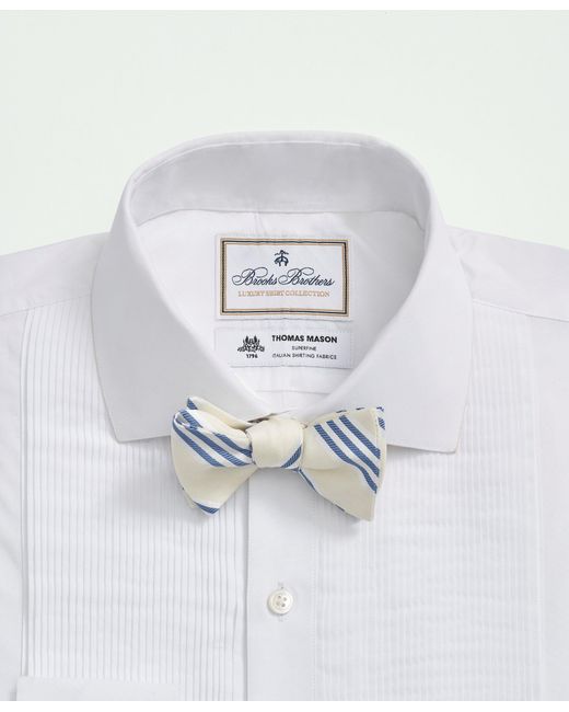 Brooks Brothers White X Thomas Mason Cotton English Collar, Swiss Pleat Front Tuxedo Shirt for men