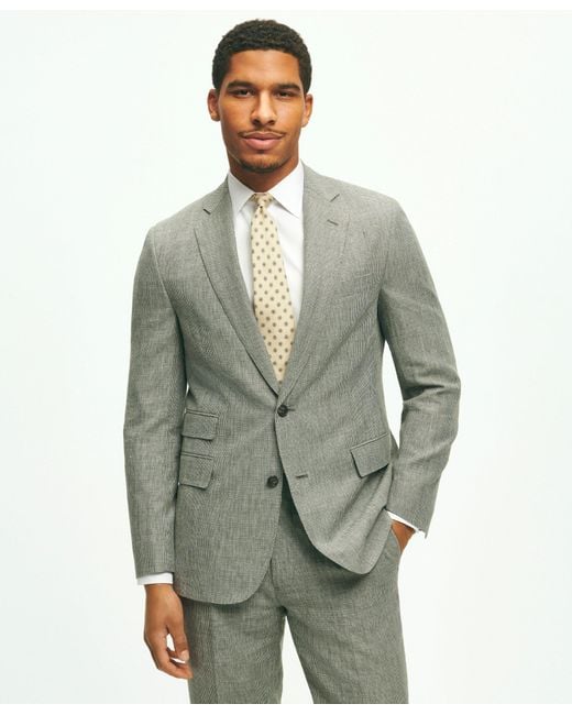 Brooks Brothers Green Classic Fit 1818 Houndstooth Suit In Linen-wool Blend for men
