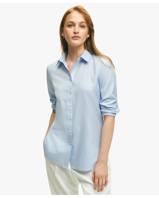 X Thomas Mason Light Blue Cotton Luxury Shirt di Brooks Brothers