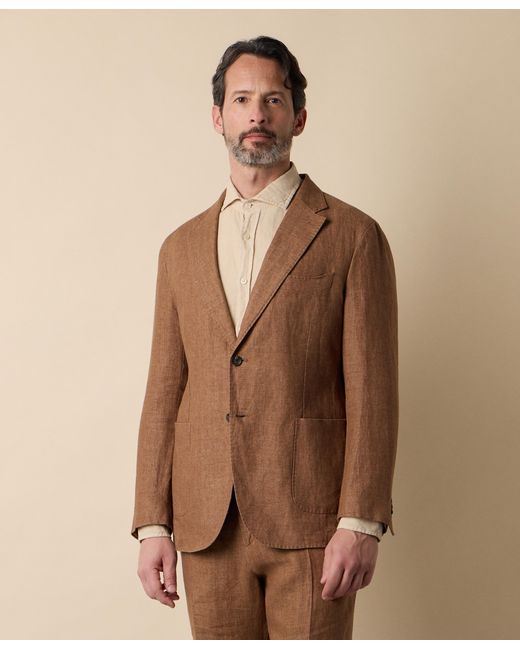 Brooks Brothers Brown Herringbone Linen Blazer for men