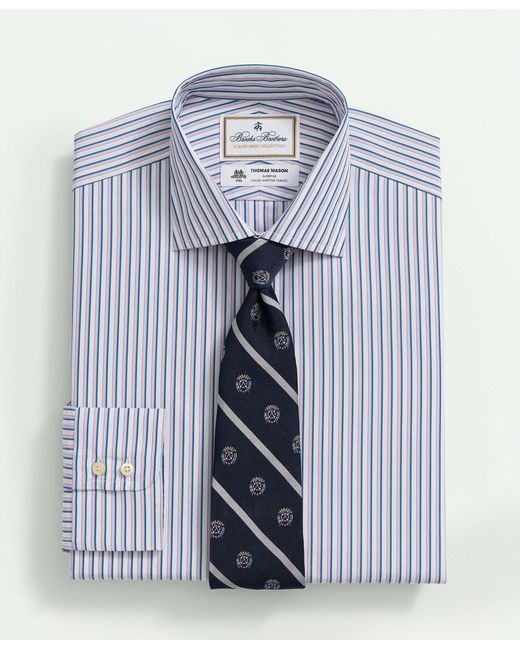 Brooks Brothers Blue X Thomas Mason Cotton Poplin English Collar, Multi Striped Dress Shirt for men