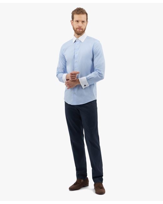 Brooks Brothers Blue Light Slim Fit Non-Iron Stretch Supima Cotton Pinpoint Oxford Cloth Dress Shirt With Ainsley Collar for men