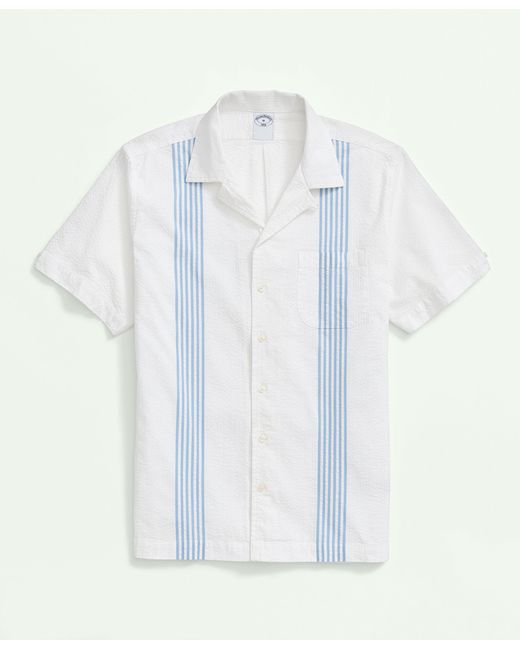 Brooks Brothers White Cotton Short Sleeve Camp Collar Shirt In Seersucker Stripe for men