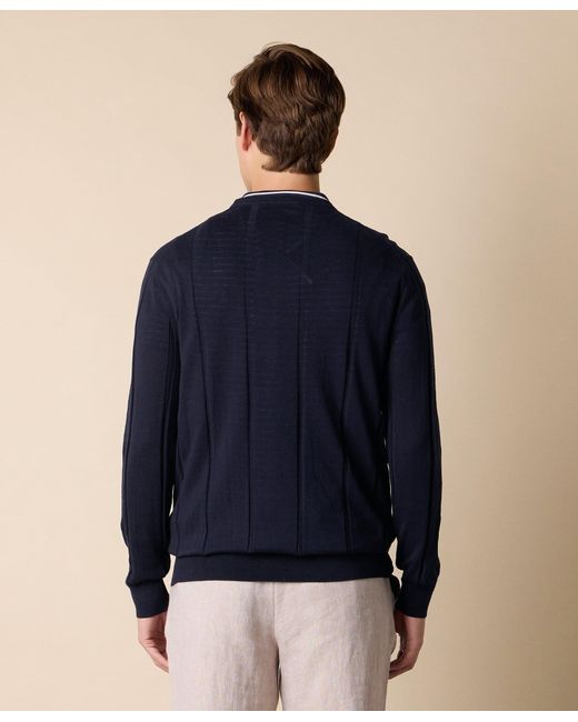 Brooks Brothers Blue Crewneck Cotton-Linen Sweater for men