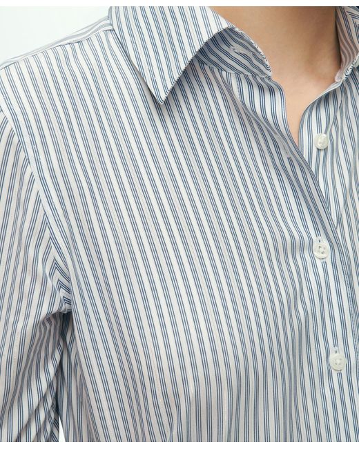 Brooks Brothers Blue Fitted Non-iron Cotton Lurex Striped Dress Shirt