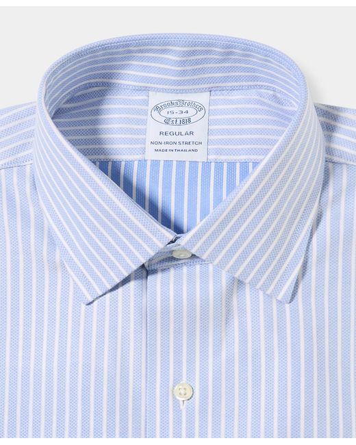 Brooks Brothers Blue Regular Fit Non-Iron Striped Dobby Supima Cotton Shirt With Ainsley Collar for men