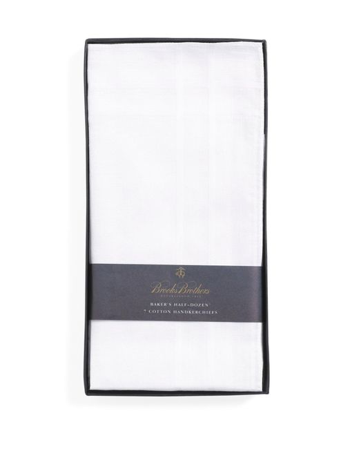 Brooks Brothers White Pure Cotton Handkerchiefs-set Of 7 for men