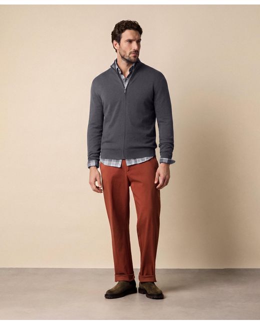 Brooks Brothers Gray Silk-Cashmere Full Zip Sweater for men