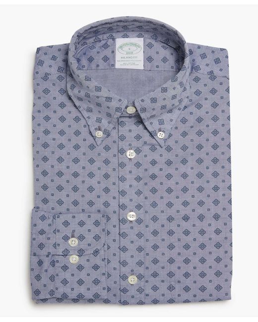 Brooks Brothers Blue Milano Slim-Fit Sport Shirt, Broadcloth, Button-Down Collar for men