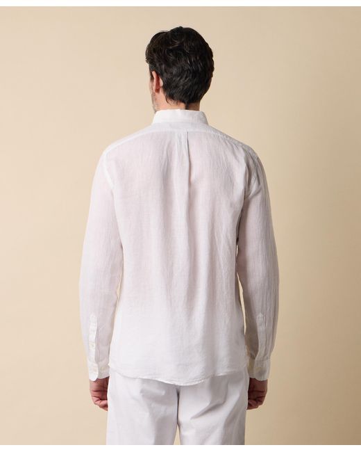 Brooks Brothers White Slim Fit Linen Shirt With Button Down Collar for men