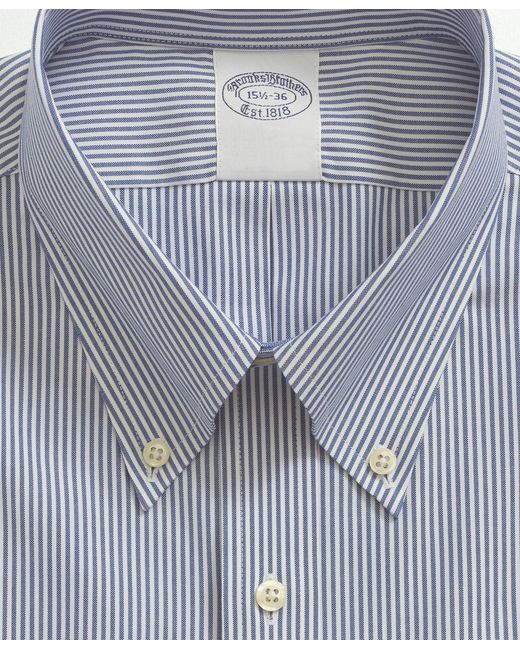 Brooks Brothers Blue Regular Fit Non-Iron Oxford Pinpoint Stretch Supima Shirt With Button Down Collar for men