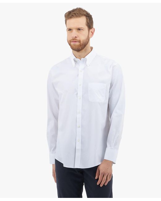 Brooks Brothers White Regular Fit Non-Iron Dress Shirt With Polo Button Down Collar for men