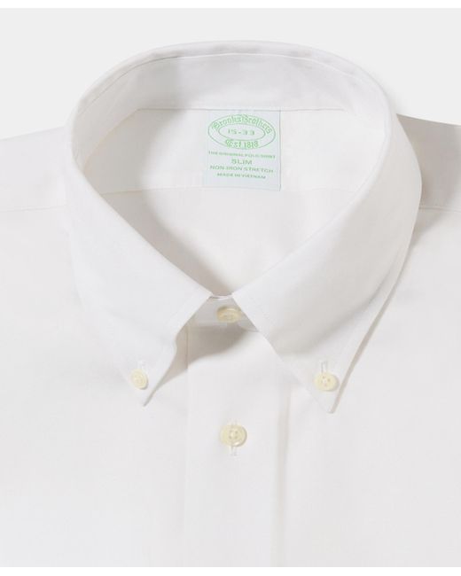 Brooks Brothers White Slim Fit Non-Iron Oxford Pinpoint Shirt With Button Down Collar for men