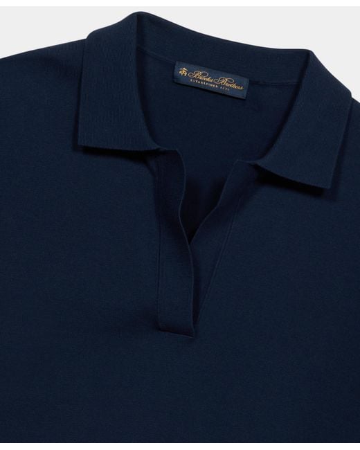 Brooks Brothers Blue Open Collar Cotton Knit Polo