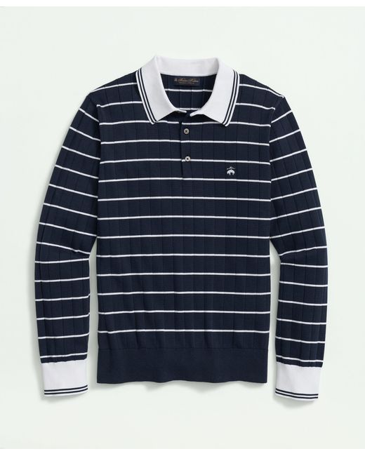 Brooks Brothers Blue Vintage-inspired Long-sleeve Tennis Polo In Supima Cotton for men