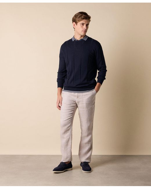 Brooks Brothers Blue Crewneck Cotton-Linen Sweater for men