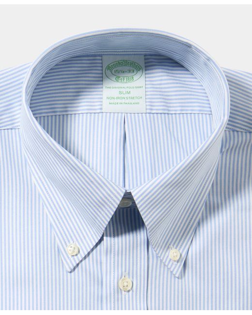 Brooks Brothers Blue Slim Fit Non-Iron Oxford Shirt With Button Down Collar for men