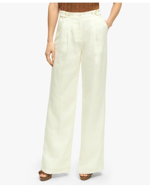 White Pleated Wide-leg Linen Trousers di Brooks Brothers in Natural