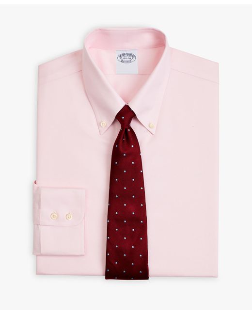 Pink Slim Fit Stretch Supima Cotton Non-iron Twill Dress Shirt With Button-down Collar Brooks Brothers de hombre