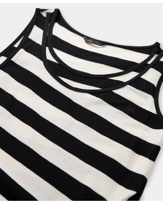 Brooks Brothers White Slim Fit Striped Cotton Jersey Tank Top With Logo Embroidery