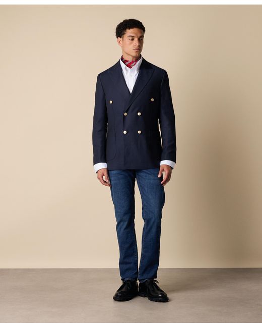 Brooks Brothers Blue Virgin Wool Hopsack Double-Breasted Jacket for men