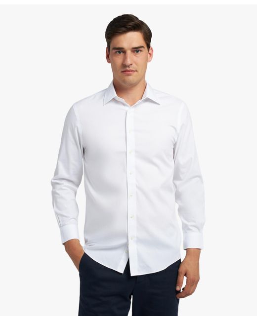 Brooks Brothers White Slim Fit Non-Iron Oxford Pinpoint Shirt With Ainsley Collar for men