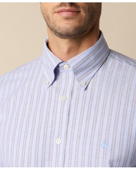 Brooks Brothers Blue Regular Fit Non-Iron Striped Stretch Oxford Shirt With Button Down Collar for men