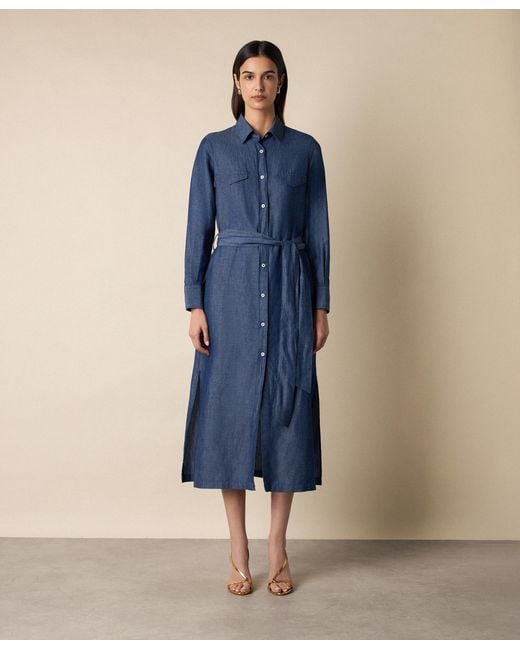 Brooks Brothers Blue Maxi Linen Denim Shirt Dress