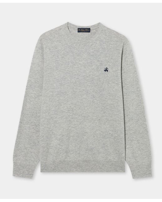 Brooks Brothers Gray Lambswool Crewneck Sweater With Logo for men