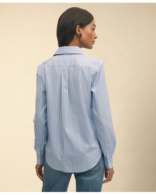Brooks Brothers Blue Classic Fit Striped Supima Cotton Shirt