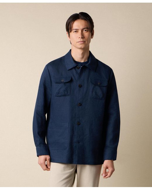 Brooks Brothers Blue Linen Utility Overshirt for men