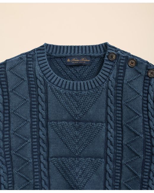 Camiseta De Algodón Con Botones De Cuerno Y Cuello Redondo Brooks Brothers de hombre de color Blue