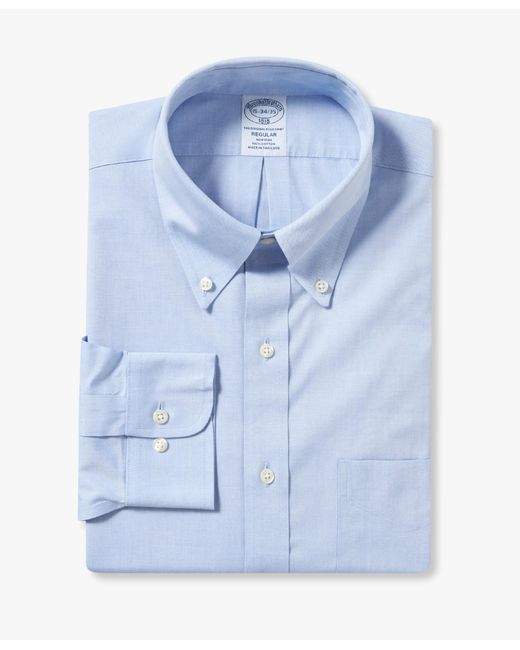 Brooks Brothers Blue Regular Fit Non-Iron Dress Shirt With Polo Button Down Collar for men