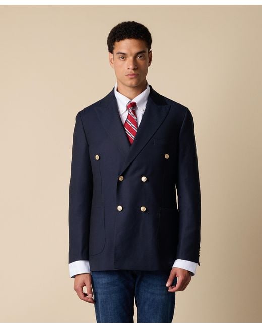 Brooks Brothers Blue Virgin Wool Hopsack Double-Breasted Jacket for men