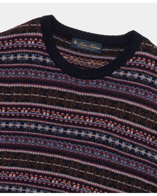 Brooks Brothers Blue Fair Isle Lambswool Crewneck Sweater for men